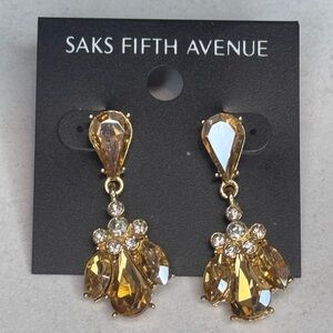 Saks Fifth Avenue Champagne Crystal Dangle Statement Earrings 1.5in